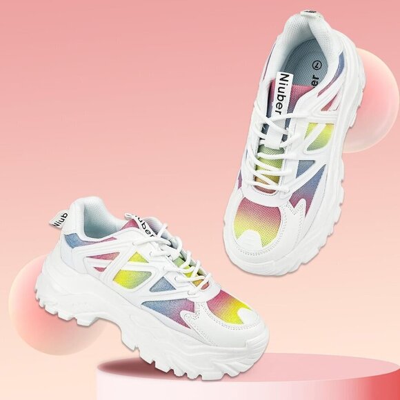 Niluber Walking Shoes Women Size(7-11) Rainbow KPU Fashion Tennis Shoes. - Picture 3 of 7